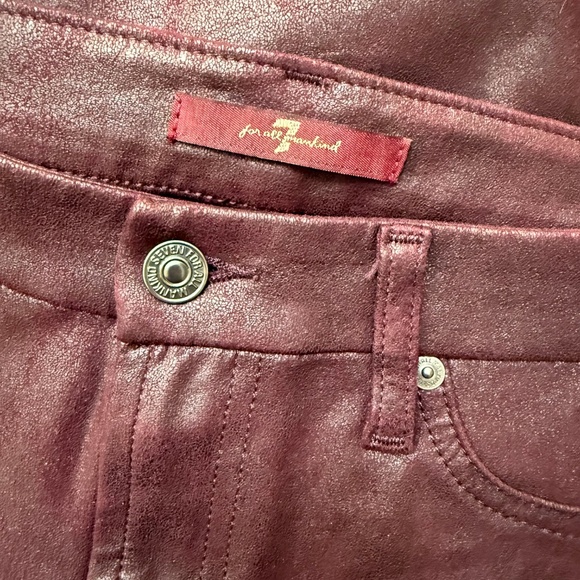 Women 7 For All Mankind 29" Soft Burgundy leather look Skinny Grunge Rock Pants - Picture 13 of 16